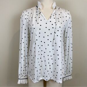 Boden Bronwyn Ruffled Polka Dot Blouse Top Black White Size 6 Jersey Knit Soft